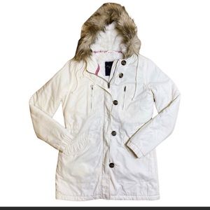American Eagle Ivory Zipper Button Fur Puffer Coat